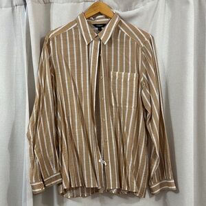 Express Beige Striped Button-Up Shirt